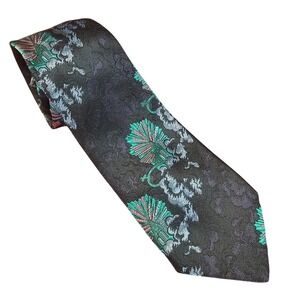 Pavone Italy‎ Silk Tie Textured Jacquard Teal Black Handmade Luxury Designer